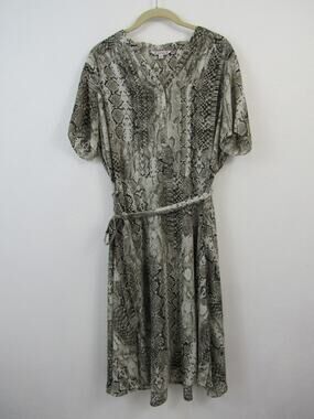 Nanette Lepore Snake Print Short Sleeve Dress Knee Length Size 14 Womens Belted